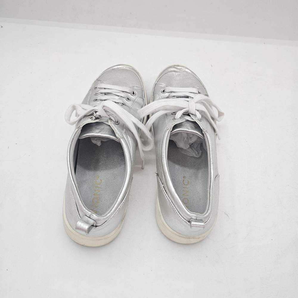 Vionic Winny Metallic Leather Arch Support Sneakers Silver Lace-Up Womens 7.5 - Picture 4 of 11
